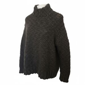 L.L. Bean Olive Green Chunky Knit Wool Sweater Med Cabincore Fall Winter Cozy